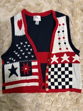 Vintage 1994 SML Sport Patchwork Knit Vest in Red Navy White